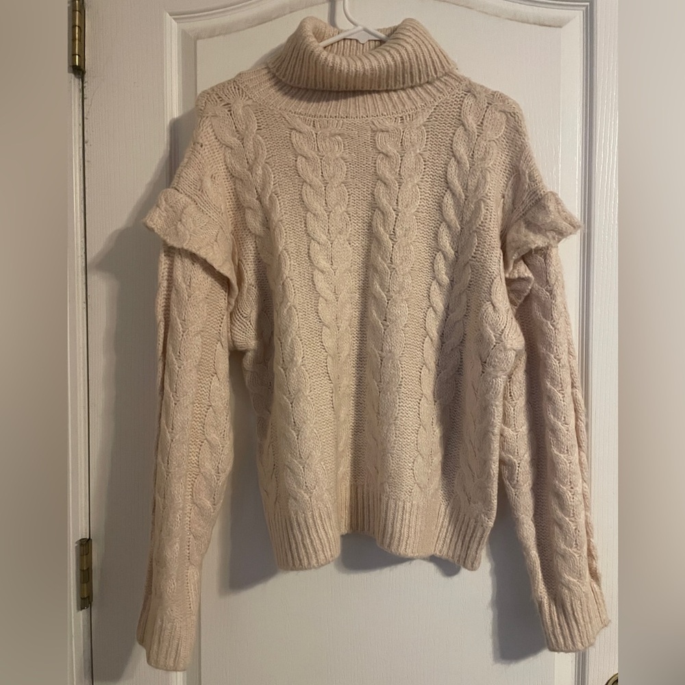 NWOT Joe's Jeans Adeline Cream Cable Knit Sweater Large Ruffle Wool Blend